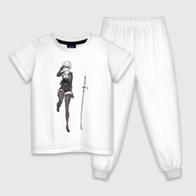 Детская пижама хлопок с принтом 2B в костюме в Белгороде, 100% хлопок |  брюки и футболка прямого кроя, без карманов, на брюках мягкая резинка на поясе и по низу штанин
 | 2b | 2в | nier automata | nier: automata | арт | катана | рисунок | холодное оружие