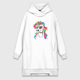 Платье-худи хлопок с принтом Unicorn hipster в Белгороде,  |  | color | cool | eyes | fashion | hipster | horn | hype | mane | muzzle | unicorn | глаза | грива | единорог | круто | мода | очки | рог | хайп | хипстер | цвет