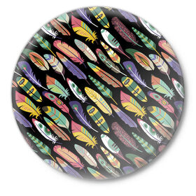 Значок с принтом Feathers в Белгороде,  металл | круглая форма, металлическая застежка в виде булавки | color | cool | fashion | feather | hipster | круто | мода | перо | хипстер | цвет