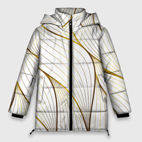 Женская зимняя куртка 3D с принтом Белые лепестки в Белгороде, верх — 100% полиэстер; подкладка — 100% полиэстер; утеплитель — 100% полиэстер | длина ниже бедра, силуэт Оверсайз. Есть воротник-стойка, отстегивающийся капюшон и ветрозащитная планка. 

Боковые карманы с листочкой на кнопках и внутренний карман на молнии | белая | геометрия | золото | лепестки | орнамент | полосы