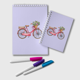 Блокнот с принтом Bicycle в Белгороде, 100% бумага | 48 листов, плотность листов — 60 г/м2, плотность картонной обложки — 250 г/м2. Листы скреплены удобной пружинной спиралью. Цвет линий — светло-серый
 | букет | велосипед | лето | цветы