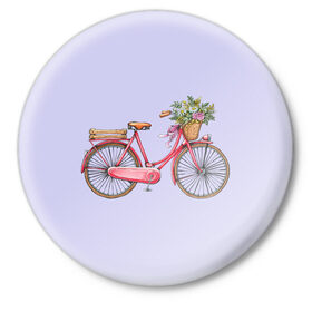 Значок с принтом Bicycle в Белгороде,  металл | круглая форма, металлическая застежка в виде булавки | Тематика изображения на принте: букет | велосипед | лето | цветы