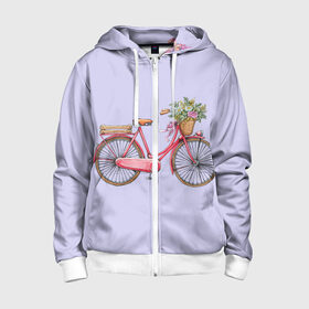 Детская толстовка 3D на молнии с принтом Bicycle в Белгороде, 100% полиэстер |  манжеты и пояс оформлены широкой мягкой резинкой, двухслойный капюшон со шнурком для регулировки, спереди карманы и застежка-молния
 | букет | велосипед | лето | цветы
