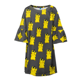 Детское платье 3D с принтом Пикачу эмодзи в Белгороде, 100% полиэстер | прямой силуэт, чуть расширенный к низу. Круглая горловина, на рукавах — воланы | baby | cartoon | emoji | happy | kawaii | pika pika | pikachu | pokemon go | team | детям | зайчик | иви | кавайный | кролик | малыш | мордочка | мультяшный | персонажи аниме | пика пика | пикачу | покемоны | улыбка | ушки | щеки | эмоции | 