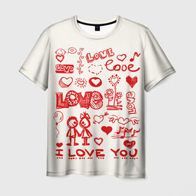 Мужская футболка 3D с принтом Детская любовь, в Белгороде, 100% полиэфир | прямой крой, круглый вырез горловины, длина до линии бедер | дети | детские рисунки | любовь | сердечки | я тебя люблю.