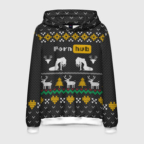 Мужская толстовка 3D с принтом Pornhub свитер с оленями в Белгороде, 100% полиэстер | двухслойный капюшон со шнурком для регулировки, мягкие манжеты на рукавах и по низу толстовки, спереди карман-кенгуру с мягким внутренним слоем. | 2021 | knit | knitted | merch | new year | sweater | ugly sweater | вязанный | вязяный | зимний | лого | логотип | мерч | новый год | олени | рождественский | рождественский свитер | рождес