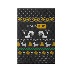 Обложка для паспорта матовая кожа с принтом Pornhub свитер с оленями в Белгороде, натуральная матовая кожа | размер 19,3 х 13,7 см; прозрачные пластиковые крепления | Тематика изображения на принте: 2021 | knit | knitted | merch | new year | sweater | ugly sweater | вязанный | вязяный | зимний | лого | логотип | мерч | новый год | олени | рождественский | рождественский свитер | рождес