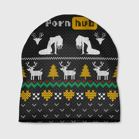 Шапка 3D с принтом Pornhub свитер с оленями в Белгороде, 100% полиэстер | универсальный размер, печать по всей поверхности изделия | 2021 | knit | knitted | merch | new year | sweater | ugly sweater | вязанный | вязяный | зимний | лого | логотип | мерч | новый год | олени | рождественский | рождественский свитер | рождес