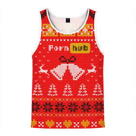 Мужская майка 3D с принтом Pornhub рождественский свитер в Белгороде, 100% полиэстер | круглая горловина, приталенный силуэт, длина до линии бедра. Пройма и горловина окантованы тонкой бейкой | 2021 | christmas | knit | knitted | merch | new year | sweater | ugly sweater | вязанный | вязяный | зимний | лого | логотип | мерч | новый год | олени | рождественский | рождество