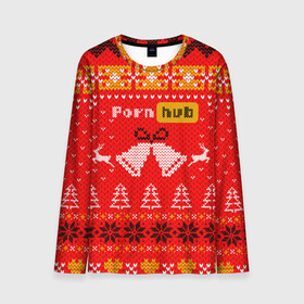 Мужской лонгслив 3D с принтом Pornhub рождественский свитер в Белгороде, 100% полиэстер | длинные рукава, круглый вырез горловины, полуприлегающий силуэт | 2021 | christmas | knit | knitted | merch | new year | sweater | ugly sweater | вязанный | вязяный | зимний | лого | логотип | мерч | новый год | олени | рождественский | рождество