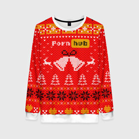 Женский свитшот 3D с принтом Pornhub рождественский свитер в Белгороде, 100% полиэстер с мягким внутренним слоем | круглый вырез горловины, мягкая резинка на манжетах и поясе, свободная посадка по фигуре | 2021 | christmas | knit | knitted | merch | new year | sweater | ugly sweater | вязанный | вязяный | зимний | лого | логотип | мерч | новый год | олени | рождественский | рождество