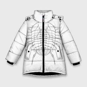 Зимняя куртка для девочек 3D с принтом трилобит агрессивный в Белгороде, ткань верха — 100% полиэстер; подклад — 100% полиэстер, утеплитель — 100% полиэстер. | длина ниже бедра, удлиненная спинка, воротник стойка и отстегивающийся капюшон. Есть боковые карманы с листочкой на кнопках, утяжки по низу изделия и внутренний карман на молнии. 

Предусмотрены светоотражающий принт на спинке, радужный светоотражающий элемент на пуллере молнии и на резинке для утяжки. | Тематика изображения на принте: агрессия | доисторические животные | жуткие животные | насекомые | палеонтология | трилобиты