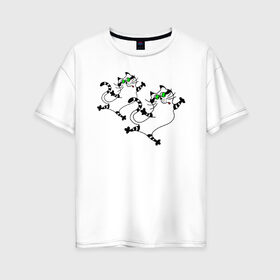 Женская футболка хлопок Oversize с принтом Дуэт в Белгороде, 100% хлопок | свободный крой, круглый ворот, спущенный рукав, длина до линии бедер
 | кот | котенок. cat | котик | коты | кошка