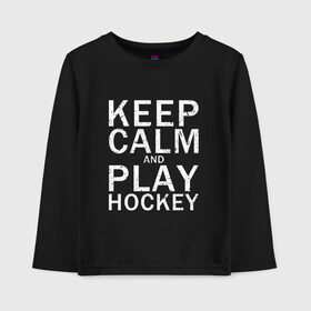 Детский лонгслив хлопок с принтом K.C.a. Play Hockey в Белгороде, 100% хлопок | круглый вырез горловины, полуприлегающий силуэт, длина до линии бедер | and | calm | hockey | ice | keep | play | sport | sports | и | играй | сохраняй | спокойствие | спорт | хокей | хоккей