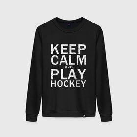 Женский свитшот хлопок с принтом K.C.a. Play Hockey в Белгороде, 100% хлопок | прямой крой, круглый вырез, на манжетах и по низу широкая трикотажная резинка  | and | calm | hockey | ice | keep | play | sport | sports | и | играй | сохраняй | спокойствие | спорт | хокей | хоккей