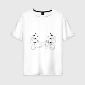 Женская футболка хлопок Oversize с принтом Jujutsu Kaisen Itadori в Белгороде, 100% хлопок | свободный крой, круглый ворот, спущенный рукав, длина до линии бедер
 | hand | itadori | sukuna | итадори | магическая битва | руки | сукуна