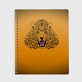 Тетрадь с принтом Леопард в Белгороде, 100% бумага | 48 листов, плотность листов — 60 г/м2, плотность картонной обложки — 250 г/м2. Листы скреплены сбоку удобной пружинной спиралью. Уголки страниц и обложки скругленные. Цвет линий — светло-серый
 | big cat | cat | leopard | кот | кошка | леопард