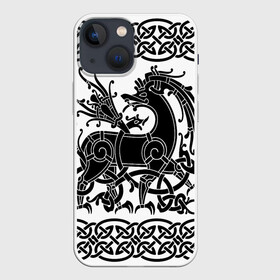Чехол для iPhone 13 mini с принтом Вендельский олень чёрный 3D в Белгороде,  |  | Тематика изображения на принте: вендель | викинги | вязь | олень | орнамент | скандинавский | тату | узор