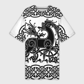 Платье-футболка 3D с принтом Вендельский олень чёрный 3D в Белгороде,  |  | вендель | викинги | вязь | олень | орнамент | скандинавский | тату | узор