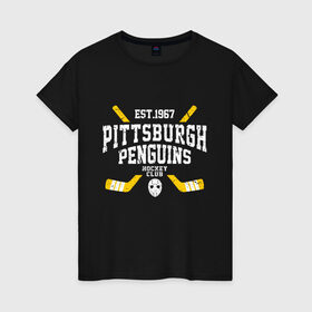 Женская футболка хлопок с принтом Pittsburgh Penguins в Белгороде, 100% хлопок | прямой крой, круглый вырез горловины, длина до линии бедер, слегка спущенное плечо | hockey | nhl | penguins | pittsburg | pittsburgh | pittsburgh penguins | usa | нхл | пингвинз | питтсбург | питтсбург пингвинз | спорт | сша | хоккей | шайба