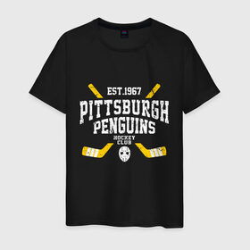 Мужская футболка хлопок с принтом Pittsburgh Penguins в Белгороде, 100% хлопок | прямой крой, круглый вырез горловины, длина до линии бедер, слегка спущенное плечо. | Тематика изображения на принте: hockey | nhl | penguins | pittsburg | pittsburgh | pittsburgh penguins | usa | нхл | пингвинз | питтсбург | питтсбург пингвинз | спорт | сша | хоккей | шайба