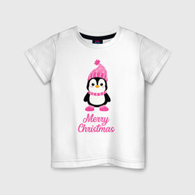 Детская футболка хлопок с принтом Пингвин в Белгороде, 100% хлопок | круглый вырез горловины, полуприлегающий силуэт, длина до линии бедер | 2021 | merry christmas | белка | год быка | дед мороз | детская | дух  рождества | дух нового года | енот | животное | лиса | милый пингвин | новогодняя | пенгвин | пингвин | пингвиненок | пингвины | праздник