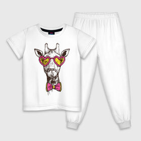 Детская пижама хлопок с принтом Жираф с бабочкой в Белгороде, 100% хлопок |  брюки и футболка прямого кроя, без карманов, на брюках мягкая резинка на поясе и по низу штанин
 | бабочки | животное | жираф | очки | рисунок | розовые | сердечки