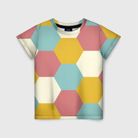 Детская футболка 3D с принтом Разноцветные узоры в Белгороде, 100% гипоаллергенный полиэфир | прямой крой, круглый вырез горловины, длина до линии бедер, чуть спущенное плечо, ткань немного тянется | геометрия | разноцветный | спорт | узоры | фигура | футбол | шестиугольники