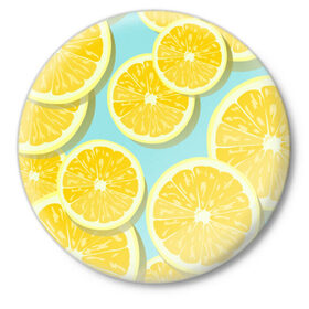 Значок с принтом лимончики в Белгороде,  металл | круглая форма, металлическая застежка в виде булавки | еда | лимон | фрукты | цитрусы