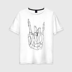 Женская футболка хлопок Oversize с принтом Рок до самого конца в Белгороде, 100% хлопок | свободный крой, круглый ворот, спущенный рукав, длина до линии бедер
 | арт | знак | коза | кости | кость | палец | пальцы | рисунок | рок | символ