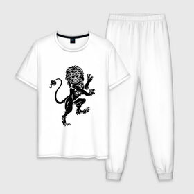 Мужская пижама хлопок с принтом путь воина в Белгороде, 100% хлопок | брюки и футболка прямого кроя, без карманов, на брюках мягкая резинка на поясе и по низу штанин
 | бусидо | иероглифы | лев | путь воина