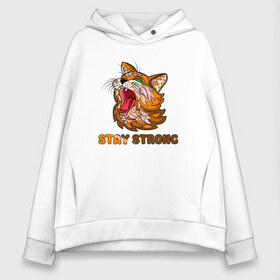 Женское худи Oversize хлопок с принтом Stay strong в Белгороде, френч-терри — 70% хлопок, 30% полиэстер. Мягкий теплый начес внутри —100% хлопок | боковые карманы, эластичные манжеты и нижняя кромка, капюшон на магнитной кнопке | cat | кот. кошка. котик. котенок | коты