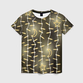 Женская футболка 3D с принтом Золотая Гирлянда в Белгороде, 100% полиэфир ( синтетическое хлопкоподобное полотно) | прямой крой, круглый вырез горловины, длина до линии бедер | 