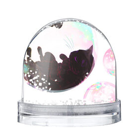 Снежный шар с принтом Котик в пузыре, черный в Белгороде, Пластик | Изображение внутри шара печатается на глянцевой фотобумаге с двух сторон | звери | котики | коты | кошки | милый | подарок | пузырь | черный