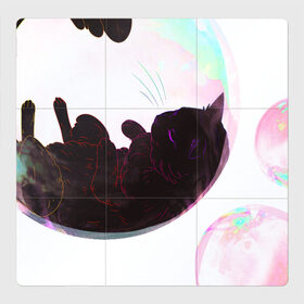 Магнитный плакат 3Х3 с принтом Котик в пузыре, черный в Белгороде, Полимерный материал с магнитным слоем | 9 деталей размером 9*9 см | звери | котики | коты | кошки | милый | подарок | пузырь | черный
