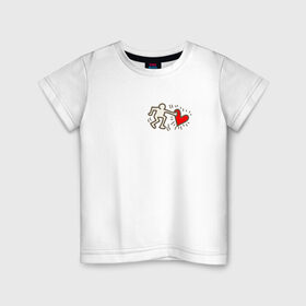Детская футболка хлопок с принтом Heart в Белгороде, 100% хлопок | круглый вырез горловины, полуприлегающий силуэт, длина до линии бедер | Тематика изображения на принте: влюбленные | красный | люди | минимализм | отношения | рисунок | сердечко | страсть | человечки