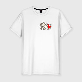 Мужская футболка хлопок Slim с принтом Heart в Белгороде, 92% хлопок, 8% лайкра | приталенный силуэт, круглый вырез ворота, длина до линии бедра, короткий рукав | влюбленные | красный | люди | минимализм | отношения | рисунок | сердечко | страсть | человечки