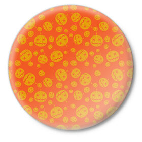 Значок с принтом Helloween Pumpkin - Хеллоуин в Белгороде,  металл | круглая форма, металлическая застежка в виде булавки | helloween | orange | pumpkin | оранжевый | тыквы | хеллоуин