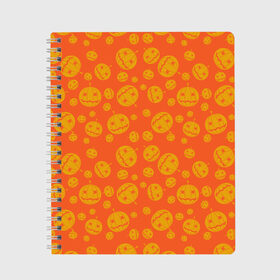 Тетрадь с принтом Helloween Pumpkin - Хеллоуин в Белгороде, 100% бумага | 48 листов, плотность листов — 60 г/м2, плотность картонной обложки — 250 г/м2. Листы скреплены сбоку удобной пружинной спиралью. Уголки страниц и обложки скругленные. Цвет линий — светло-серый
 | helloween | orange | pumpkin | оранжевый | тыквы | хеллоуин