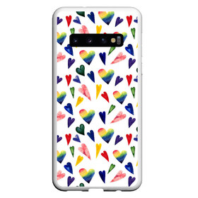 Чехол для Samsung Galaxy S10 с принтом Пастельные сердца в Белгороде, Силикон | Область печати: задняя сторона чехла, без боковых панелей | gradient | heart | pastel | pattern | rainbow | watercolor | акварель | градиент | пастель | радуга | сердце | узор