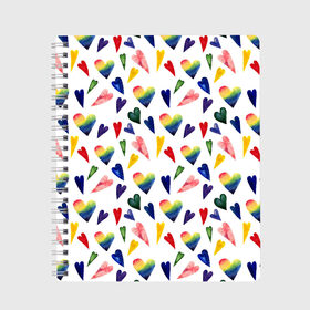 Тетрадь с принтом Пастельные сердца в Белгороде, 100% бумага | 48 листов, плотность листов — 60 г/м2, плотность картонной обложки — 250 г/м2. Листы скреплены сбоку удобной пружинной спиралью. Уголки страниц и обложки скругленные. Цвет линий — светло-серый
 | gradient | heart | pastel | pattern | rainbow | watercolor | акварель | градиент | пастель | радуга | сердце | узор