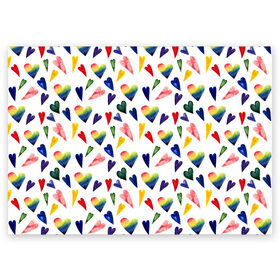 Поздравительная открытка с принтом Пастельные сердца в Белгороде, 100% бумага | плотность бумаги 280 г/м2, матовая, на обратной стороне линовка и место для марки
 | gradient | heart | pastel | pattern | rainbow | watercolor | акварель | градиент | пастель | радуга | сердце | узор