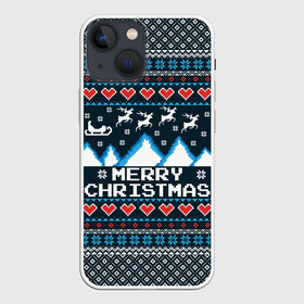 Чехол для iPhone 13 mini с принтом Свитер Merry Christmas в Белгороде,  |  | 8бит | merry christmas | вязаный | горы | новый год | олени | пиксельный | ретро | рождество | свитер | узор