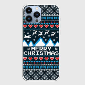 Чехол для iPhone 13 Pro Max с принтом Свитер Merry Christmas в Белгороде,  |  | Тематика изображения на принте: 8бит | merry christmas | вязаный | горы | новый год | олени | пиксельный | ретро | рождество | свитер | узор