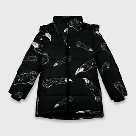 Зимняя куртка для девочек 3D с принтом Jujutsi Kaisen Sukuna - Пальцы в Белгороде, ткань верха — 100% полиэстер; подклад — 100% полиэстер, утеплитель — 100% полиэстер. | длина ниже бедра, удлиненная спинка, воротник стойка и отстегивающийся капюшон. Есть боковые карманы с листочкой на кнопках, утяжки по низу изделия и внутренний карман на молнии. 

Предусмотрены светоотражающий принт на спинке, радужный светоотражающий элемент на пуллере молнии и на резинке для утяжки. | Тематика изображения на принте: fingers | sukuna | аниме | магическая битва | манга | пальцы | сукуна | черный