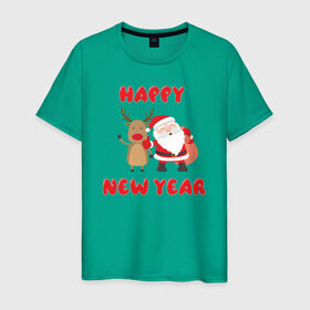 Мужская футболка хлопок с принтом Happy new year в Белгороде, 100% хлопок | прямой крой, круглый вырез горловины, длина до линии бедер, слегка спущенное плечо. | 