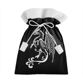 Подарочный 3D мешок с принтом Дракон тату в Белгороде, 100% полиэстер | Размер: 29*39 см | белое на чёрном | восток | дракон | драконы | мифические существа | татуировка дракон | татуировки | узоры