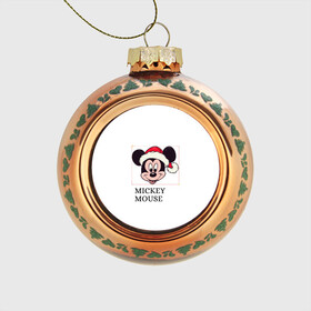 Стеклянный ёлочный шар с принтом ВОЛШЕБНЫЙ НОВЫЙ ГОД в Белгороде, Стекло | Диаметр: 80 мм | Тематика изображения на принте: mickey mouse | мультик | мышь | новый год | санта