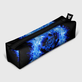 Пенал 3D с принтом Лев в синем пламени в Белгороде, 100% полиэстер | плотная ткань, застежка на молнии | lion | лев | огонь | пламя | синий