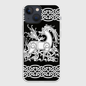 Чехол для iPhone 13 mini с принтом Рингерике олень белый 3D в Белгороде,  |  | белый | викинги | вязь | олень | орнамент | рингерике | скандинавский | тату | узор
